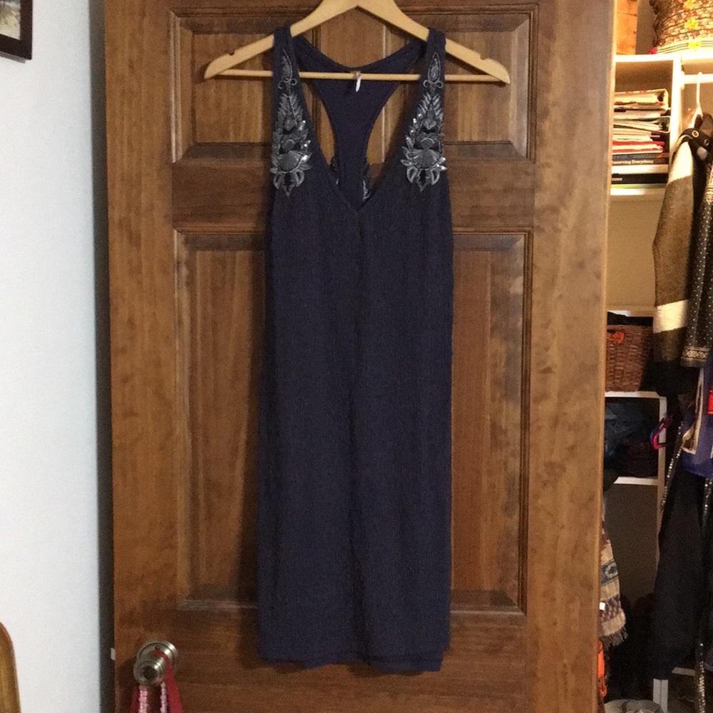 Free People Navy Blue Embellished Midi Dress - Picture 1 of 6